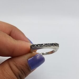 Lucky Brand Square Flat Face Silver And Black Gem Ring